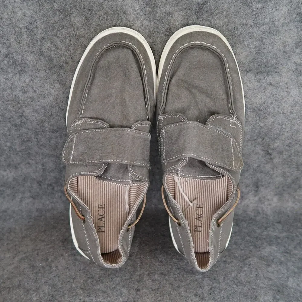 The Childrens Place Shoes Boys 6 Casual Chambray Boat Sneaker Grey Easy On Strap